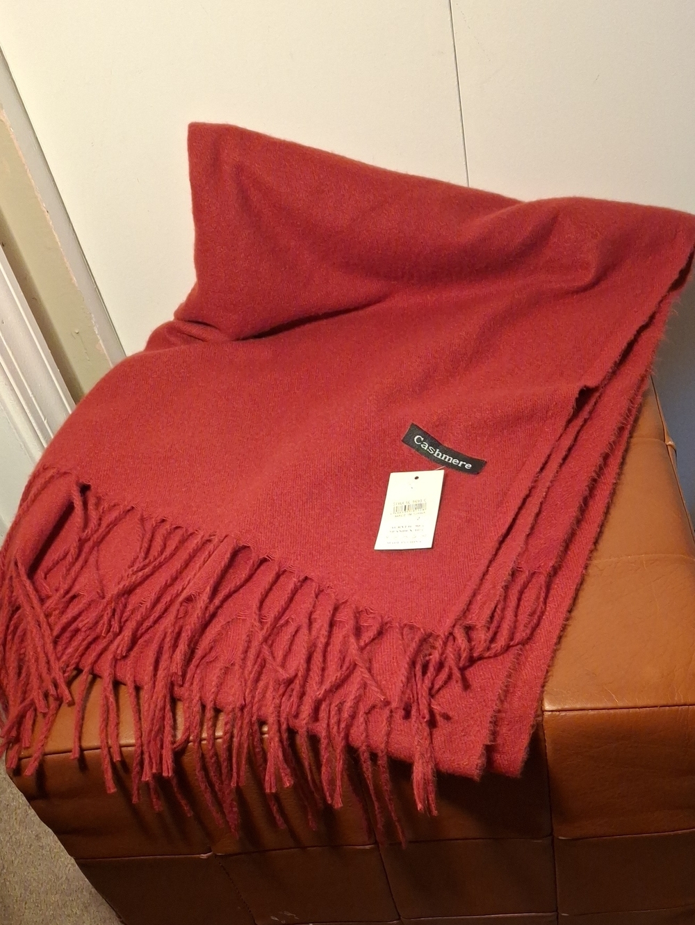 Luxury Red Cashmere Scarf - Soft Fringe Womens Accessory